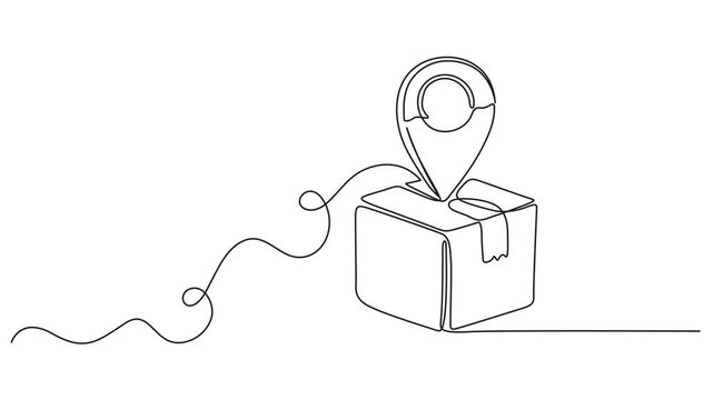 Animation video Cardboard box continuous one line drawing Shipping Box with Location Pin on Top,, Animation video Cardboard box continuous one line drawing Shipping Box with Location Pin on Top, Packa