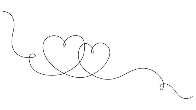 Love heart speech bubble icon sign continuous one line drawing moving on white background, Animated Three Interconnected Hearts Drawn with One Continuous Flowing Line on Green Screen Background, Roman