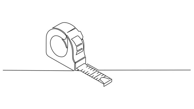 Animated self drawing of Measuring tape in one continuous line drawing. Symbolizing industrial tools and craftsmanship,Self drawing animation one continuous line draw, logo, tape measure. 4k video,Sel