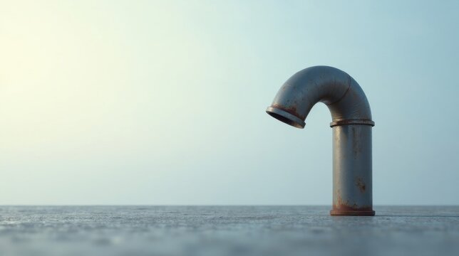 A solitary, aged metal pipe bends gracefully against a serene, expansive sky, its weathered surface hinting at years of silent service, standing as a symbol of resilience and enduring structure.
