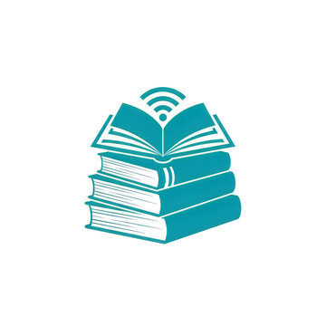Modern E-Learning Icon with Stacked Books and Wi-Fi Signal Symbol