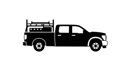 Fototapeta premium Silhouette icon of a commercial pickup truck with ladder rack.