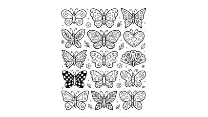 Collection of decorative butterflies for coloring book pages with intricate patterns and designs © Tanmoy