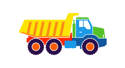 Fototapeta premium Colorful cartoon dump truck isolated on white background.