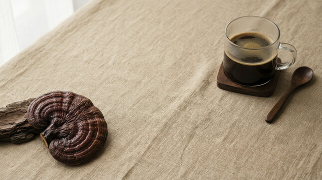 Mushroom coffee adaptogen drink cup spoon