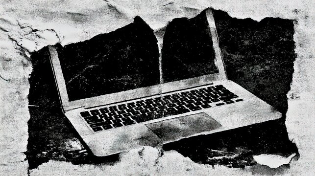Broken laptop computer screen, Abstract vintage grunge texture background, Technology digital disruption concept