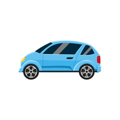 Naklejka premium Blue compact car side view isolated on white background