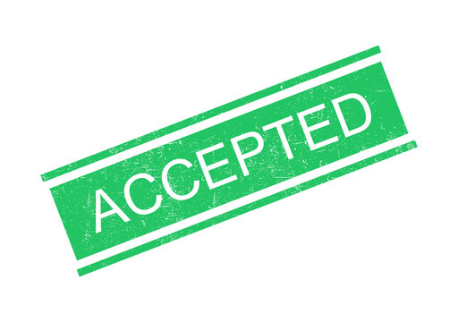 Bright green accepted stamp with bold white text