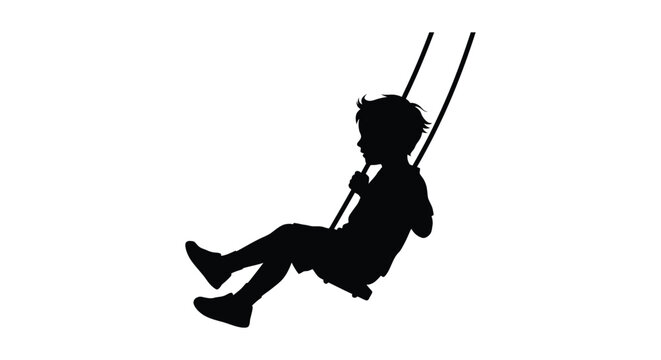 Child swinging on a swing set black silhouette on white background