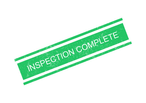 Green inspection complete stamp seal with white text on transparent background
