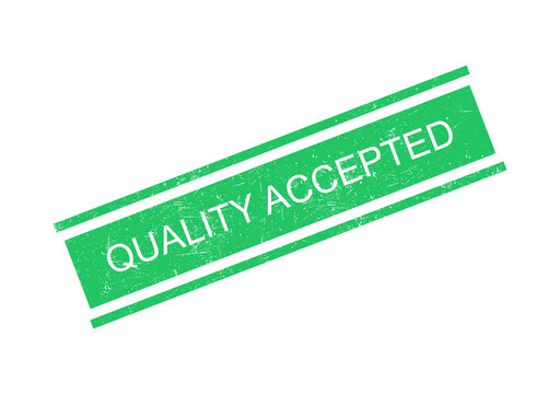 Green quality accepted stamp with white text on transparent background