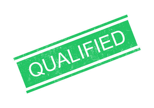 Green qualified approval stamp with white text on transparent background
