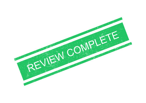 Green review complete stamp on white background