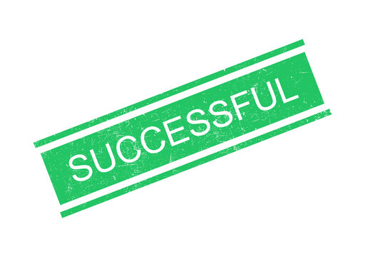 Green successful stamp with white text on transparent background