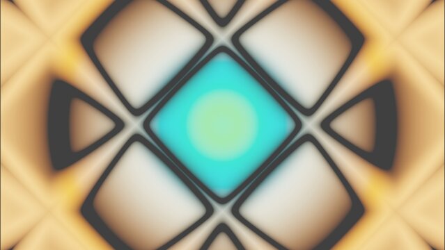 Warm gold rounded tiles frame a bright cyan diamond with a gentle central light. Smooth 3D geometry. Useful for clean web layouts, decorative cards, and 3D surface texturing.