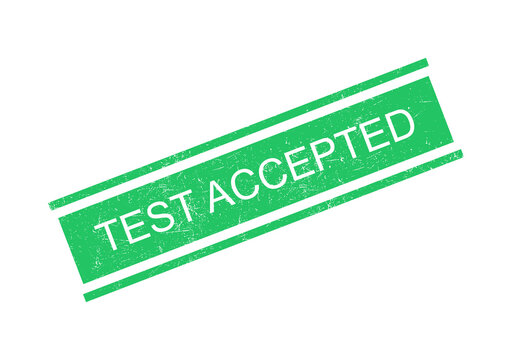 Green test accepted stamp seal with white text on transparent background
