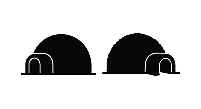 Igloo silhouettes depict traditional winter dwellings on a white background