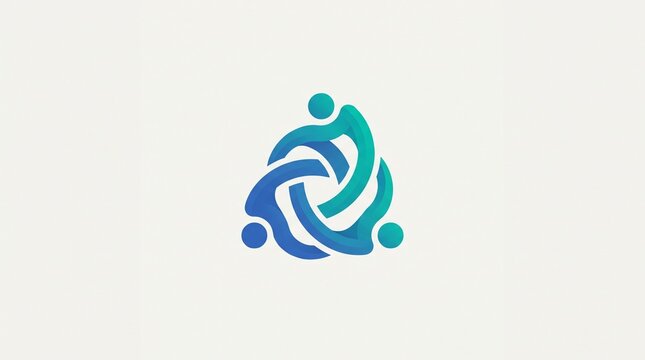 Abstract People Connected Logo Symbol, Three Interconnected Human Figures Forming a Circle, Corporate Teamwork and Unity Icon Design