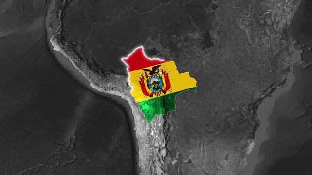 The Bolivian flag overlaid on nation's map digital motion footage clip