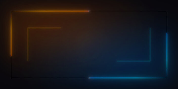 Abstract glowing neon geometric frame lines on transparent background