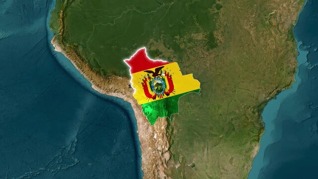 Animated motion footage highlights the Bolivia map with a national flag overlay