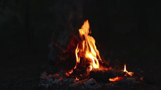 Cozy Fireplace and Wood Burning ASMR Loop. Seamless video loop of a cozy campfire with natural audio, tailored for ASMR content creators, sleep therapy channels, relaxation streams, and meditation 