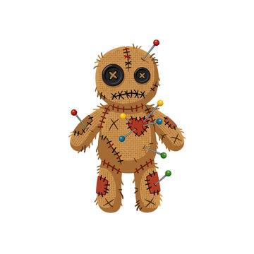 Cute voodoo doll decorated with Christmas lights vector illustration