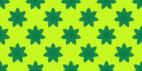 Seamless floral geometric pattern  featuring green flower icons on a bright lime yellow background © Mr. Han Han