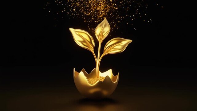 種から発芽する金の芽 黒背景の金インクアニメーション動画