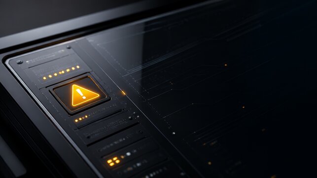 Play button on touchscreen panel in futuristic device interface, dark tech scene