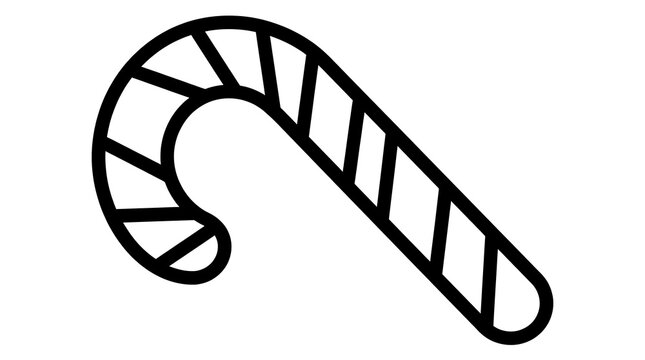 Christmas Candy Cane Icon Minimalist Black Line Art Vector
