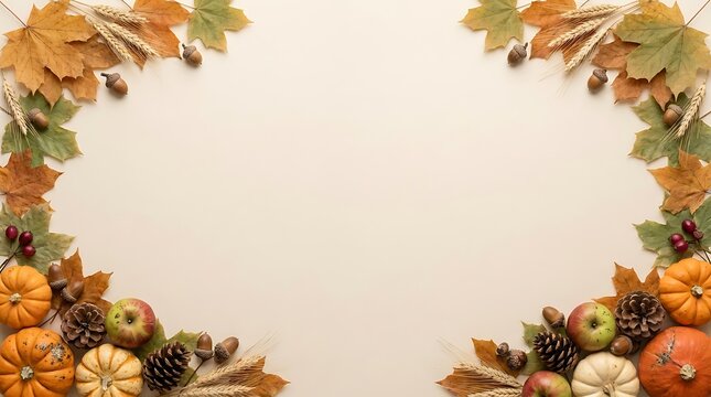 Autumn harvest frame with pumpkins and leaves