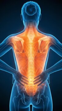 CGI of a human body complaining of general back pain and muscle fatigue.