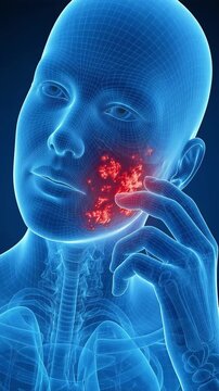 CG of a person touching an itchy area on their cheek or face.