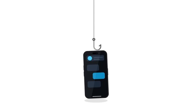 Smartphone Being Caught by Fishing Hook Representing Mobile Phishing Scam