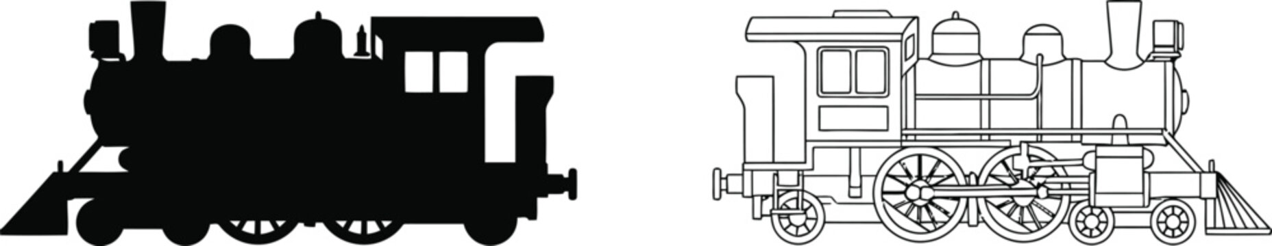 Train Illustration with Black and White Designs Featuring Locomotive, Vector, Graphic with Design