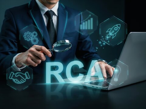 A Professional Businessman Using A Magnifying Glass To Analyze RCA Business Data