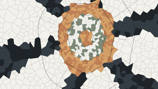 Abstract voronoi geometric background, mosaic cell pattern with orange and black accents, modern tech texture vector
