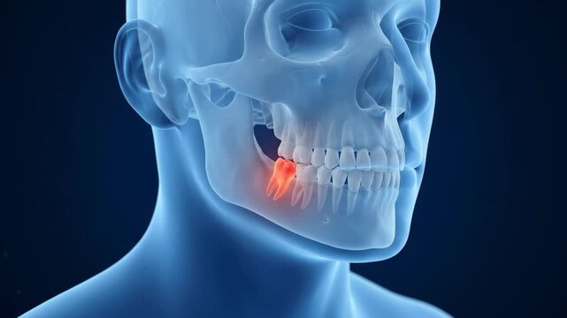 3d render of human skull with severe toothache and dental pain