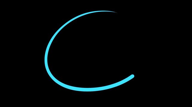 Cyan hand drawn oval outline brush stroke design on black background animation