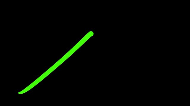 Green hand drawn zigzag arrow brush stroke on black background animation