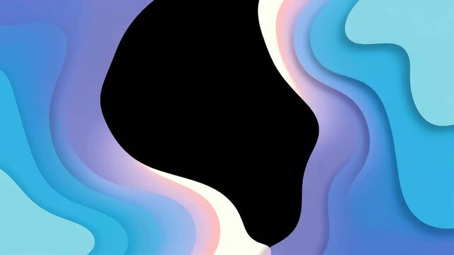 Paper cut frame with abstract wavy curved layers creates an organic opening border in shades of blue, teal, and soft violet.