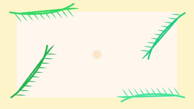 Palm leaf corner frame border decoration on beige background animation
