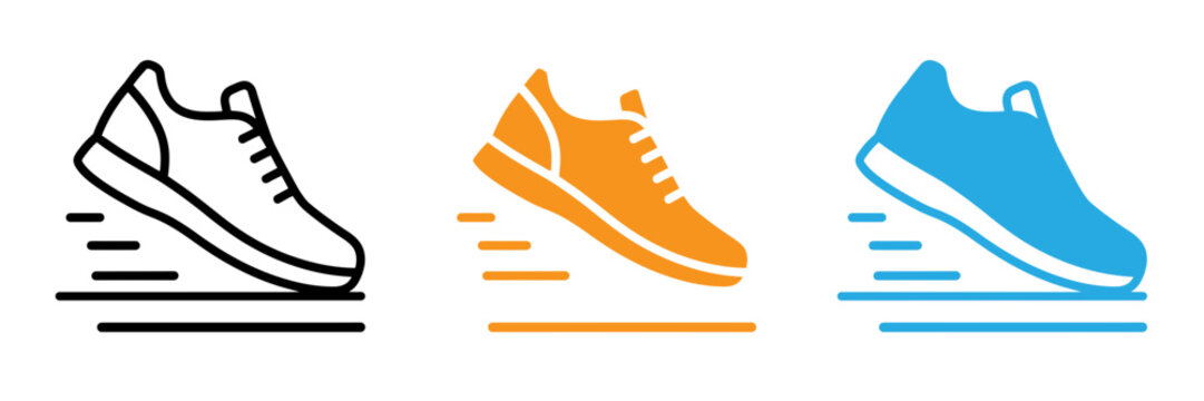 Three stylized sneakers with dynamic water splash effects in flat design