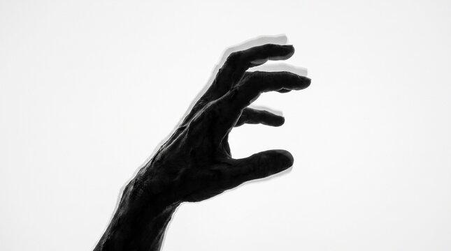 Silhouette of a Creepy Reaching Hand with Motion Blur and Double Exposure Effect on White Background