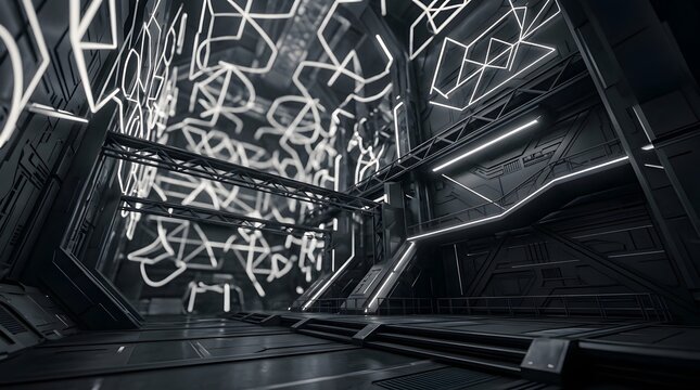 Abstract futuristic sci fi interior environment