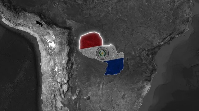 Paraguay map with flag animated on a global satellite view video footage motion