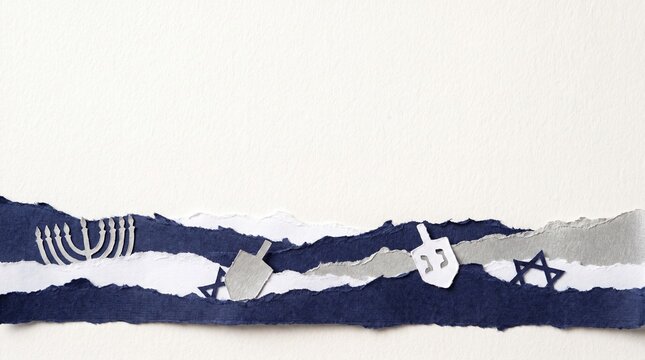 A festive Hanukkah-themed border features a menorah, dreidels, and a Star of David on a white background, evoking the spirit of this Jewish holiday.