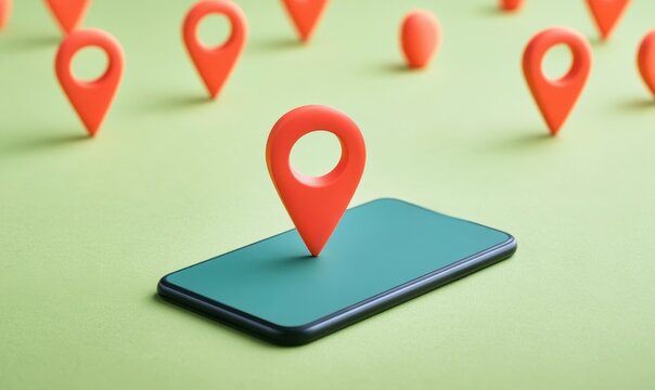 Multiple Location Pins Around Smartphone
