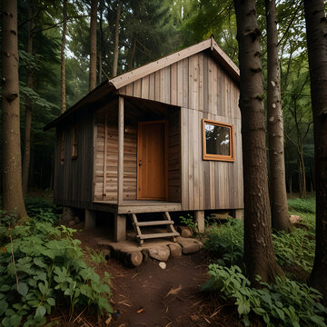 Wooden hut in the woods